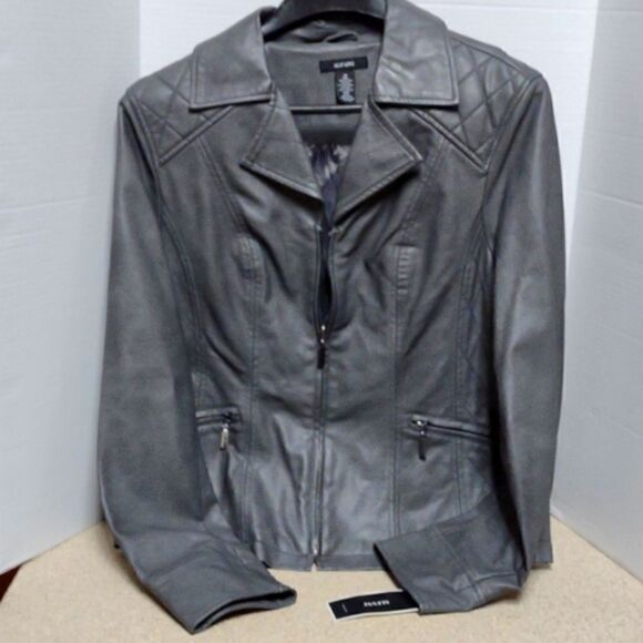 Gorgeous Grey Leather (Vegan) Jacket Size Medium - Picture 1 of 8